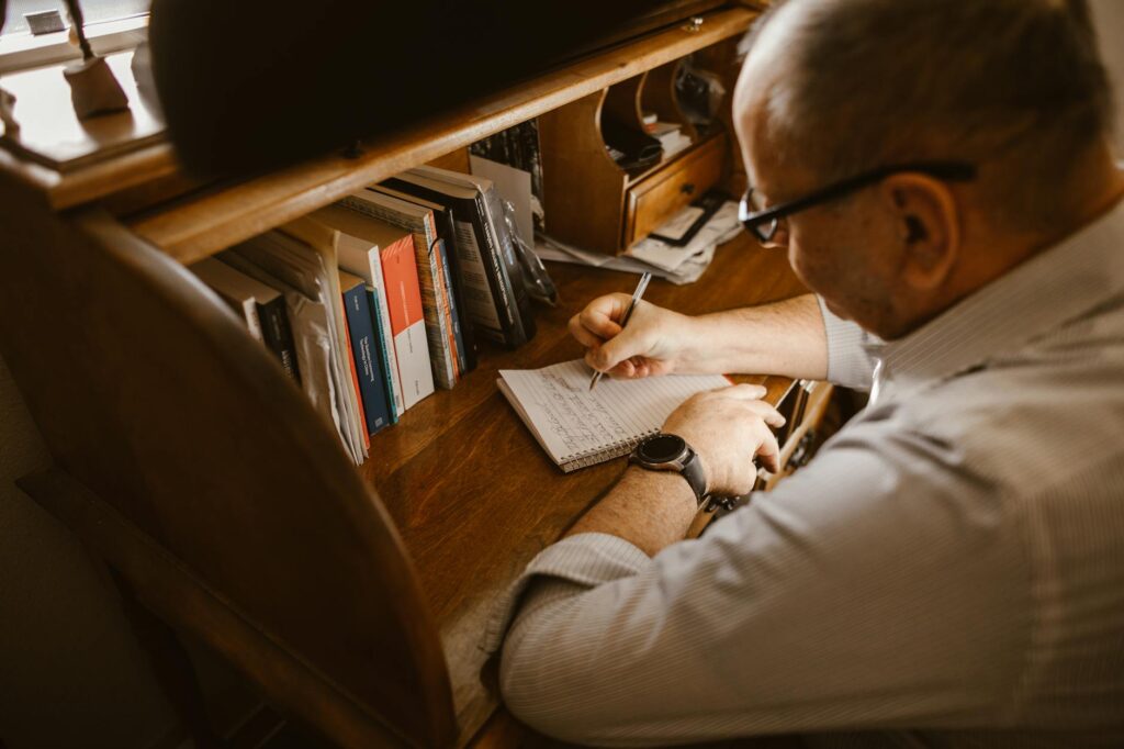 writing desk with books